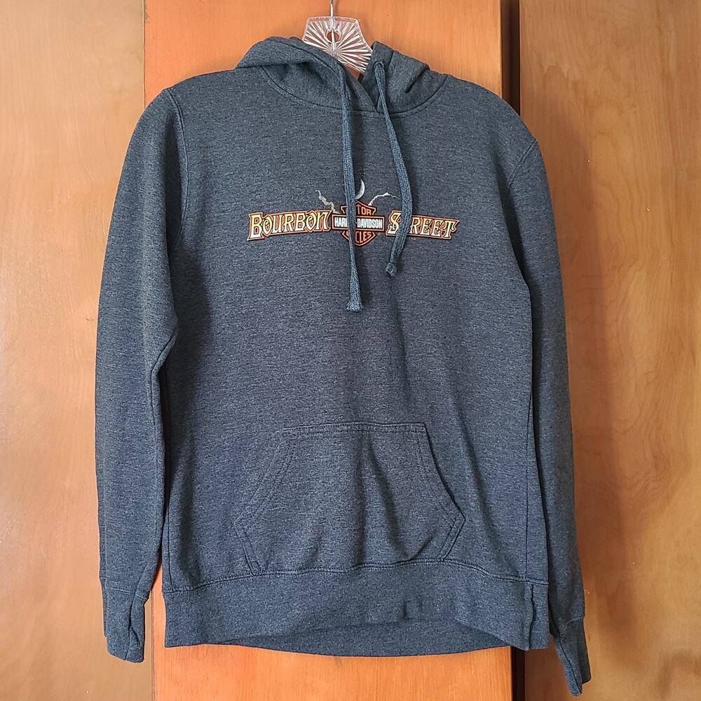 VTG Unisex Harley Davidson Bourbon Street Hoodie XS Gray 90s Biker